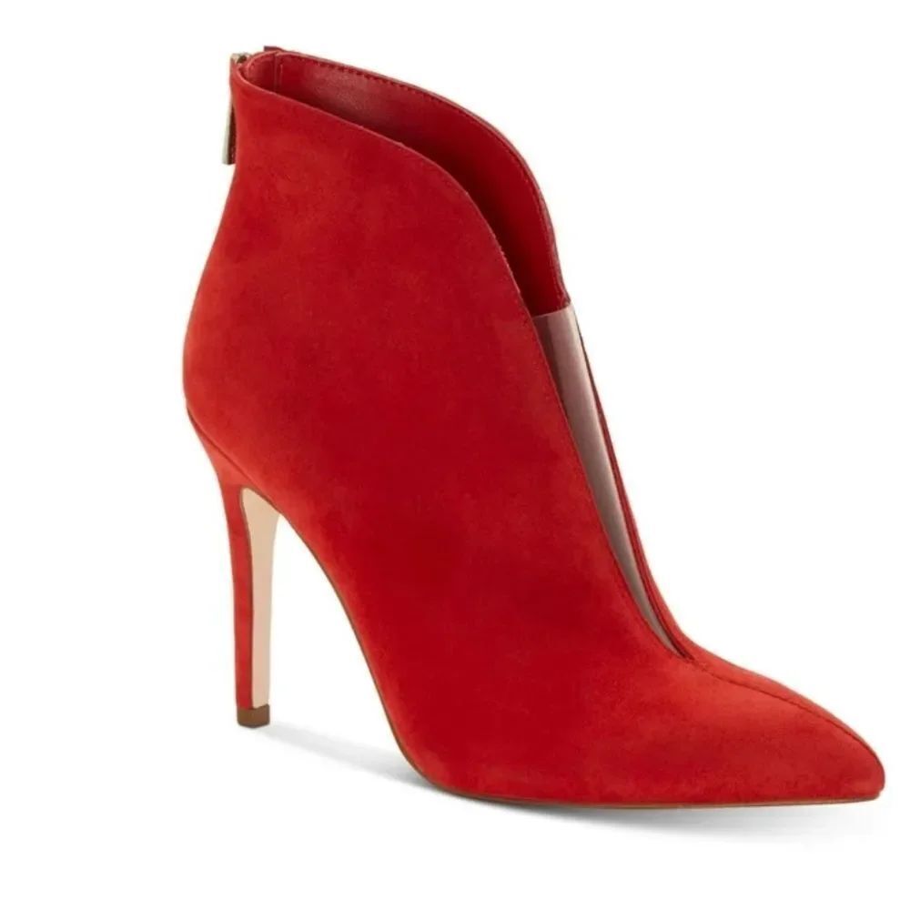 NEW Jessica Simpson Red Piercie Leather Suede Back Zip Stiletto Booties 8.5